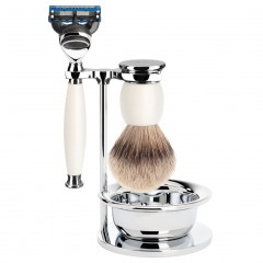 Muhle SOPHIST 4-tlg. Silberspitz Rasier-Set  Griffe weisses Porzellan  СОФИСТ 4 шт. Набор для бритья Silvertip с ручками из белого фарфора
