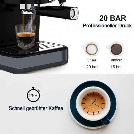 Mutoy Mutoy Kaffeevollautomat Kaffeevollautomat,Espresso Siebtragermaschine 20 Bar, Kaffeemaschine fur den Hausgebrauch, 850W, 1,8 Liter Wassertank Полностью автоматическая кофемашина Mutoy, эспрессо-портафильтр на 20 бар, кофемашина для домашнего исполь