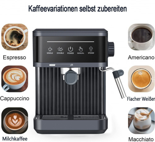 Mutoy Mutoy Kaffeevollautomat Kaffeevollautomat,Espresso Siebtragermaschine 20 Bar, Kaffeemaschine fur den Hausgebrauch, 850W, 1,8 Liter Wassertank Полностью автоматическая кофемашина Mutoy, эспрессо-портафильтр на 20 бар, кофемашина для домашнего исполь