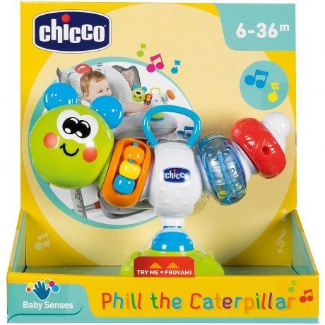 CHICCO Hochstuhlspielzeug Phill die Raupe Игрушка гусеница Филла на стульчике для кормления