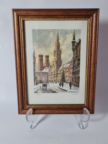 German Graphic Картина в раме Мюнхен, холст, масло, 21см x 16см x 2см, 1960г., Германия