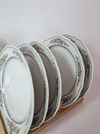 Hutschenreuther НАБОР Фарфоровых тарелок с цветочным рисунком и узором по краю, 19,5 см, 6 шт., Германия, 1960-70гг.