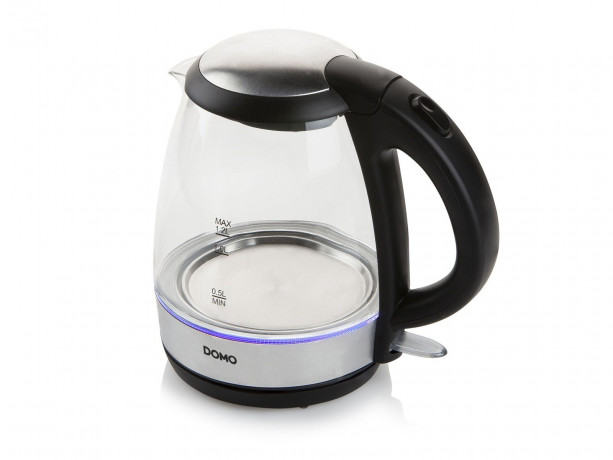 Domo Wasserkocher, 1.2 l, 2200 W, Glas LED Beleuchtung 360° Edelstahlsockel, leise elektrisch ohne Kabel  Чайник Domo, 1,2 л, 2200 Вт, стеклянное светодиодное освещение, основание из нержавеющей стали на 360°, бесшумный электрический без кабеля