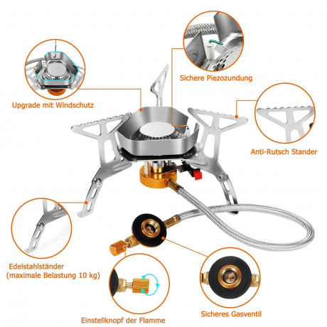 Lospitch Lospitch Gaskocher Mini Campingkocher Gaskocher Herd Gasherd Camping stove mit Windschott  Газовая плита Lospitch, мини-походная плита, газовая плита, газовая плита, походная плита с ветровым дефлектором