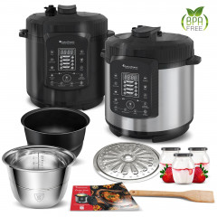 TurboTronic by Z-Line TurboTronic by Z-Line Multikocher 6L mit 2x Topf Edelstahltopf und beschichtet, PLASTIKFREI Silber, 1000 W, Dampfdrucktopf Elektrischer Schnellkochtopf Dampfgarer Schwarz Мультиварка TurboTronic by Z-Line 6л с 2 кастрюлями из нержаве