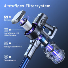oyajia oyajia Akku-Stielstaubsauger freistehend Akku Staubsauger Kabellos mit 25000pa LED-Licht, 220,00 W, beutellos, 50 Min. Laufzeit, 6-in-1 Staubsauger fur Hartboden Teppiche Tierhaare Blau Беспроводной пылесос oyajia, отдельно стоящий беспроводной пыл