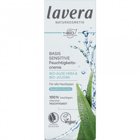 LAVERA Basis Sensitiv Feuchtigkeitscreme, 50 ml, Лавера Увлажняющий крем для лица, био-алоэ вера и жожоба, для нормальной кожи, 50 мл
