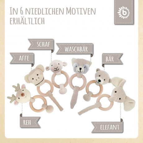 bieco Greifling Holz Natur und Baumwolle Baby Beissring 10cm Greifring 0 M Babyrassel Greiflinge Игрушка-клатч из натурального дерева и хлопка