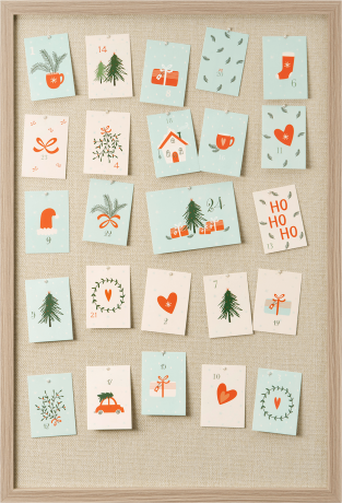 Paradies Pinnwand Adventskalender 2026, beige, 40 x 60 cm, 24 Pins und Kaertchen, Paradies Адвент-календарь 2026 — пробковая доска для самостоятельного наполнения, 40 × 60 см, 24 кнопки и карточки