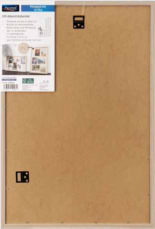 Paradies Pinnwand Adventskalender 2026, beige, 40 x 60 cm, 24 Pins und Kaertchen, Paradies Адвент-календарь 2026 — пробковая доска для самостоятельного наполнения, 40 × 60 см, 24 кнопки и карточки