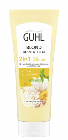 Guhl Blond Glanz & Pflege 2in1 Kur & Spuelung, 200 ml, Guhl бальзам-маска 2 в 1 для светлых волос с ромашкой и рисовым протеином, 200 мл