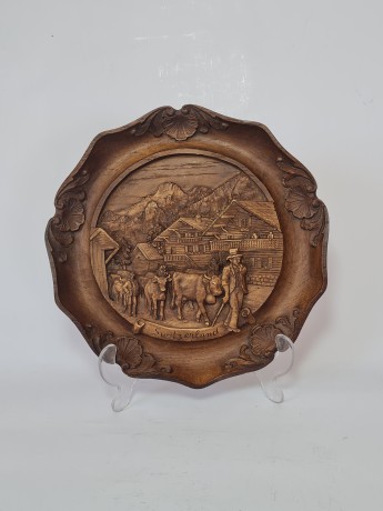 German Wood Винтажное деревянное панно "Швейцария", ручная работа, 23см, Германия 1950-60гг.