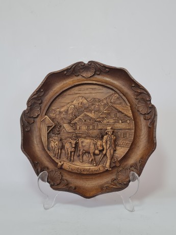 German Wood Винтажное деревянное панно "Швейцария", ручная работа, 23см, Германия 1950-60гг.