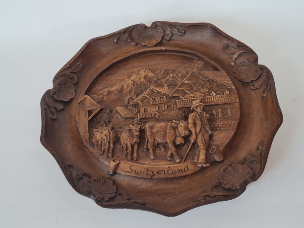 German Wood Винтажное деревянное панно "Швейцария", ручная работа, 23см, Германия 1950-60гг.