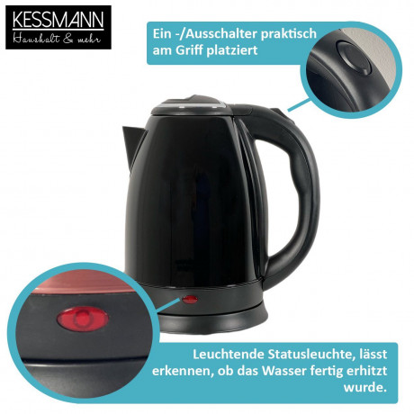 KESSMANN LENTZ KESSMANN LENTZ Wasserkocher Edelstahl 1,8 L mit Abschaltautomatik elektrischer Kettle 2 Teeglaser, 1.8 l, 1800,00 W, Wasseraufbereiter Schnelles aufheizen Wasser heizen kochen Aufwarmen  Чайник KESSMANN LENTZ нержавеющая сталь 1,8 л с автом