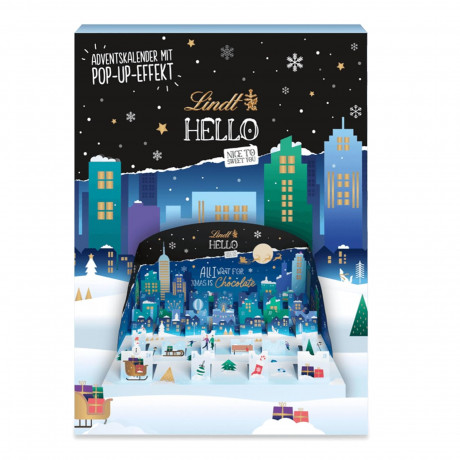Lindt HELLO 2026 Adventskalender, Lindt Объёмный шоколадный адвент-календарь 2026 HELLO Зимний город, 48см x 37см, 243 г