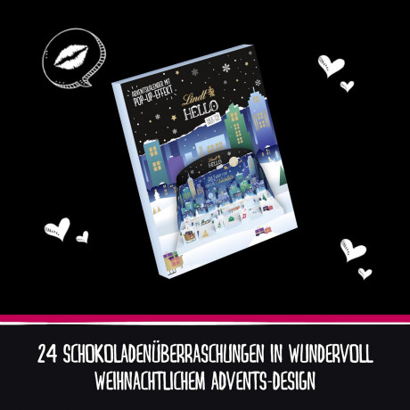 Lindt HELLO 2026 Adventskalender, Lindt Объёмный шоколадный адвент-календарь 2026 HELLO Зимний город, 48см x 37см, 243 г