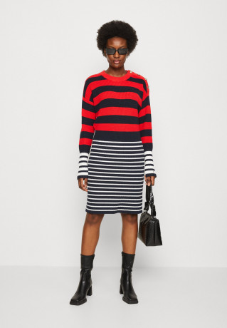 Tommy Hilfiger COLORBLOCK STRIPE DRESS Jumper dress ecru/sky/fireworks ПЛАТЬЕ С ЦВЕТНЫМИ БЛОКАМИ Платье-джемпер экрю/небо/фейерверк