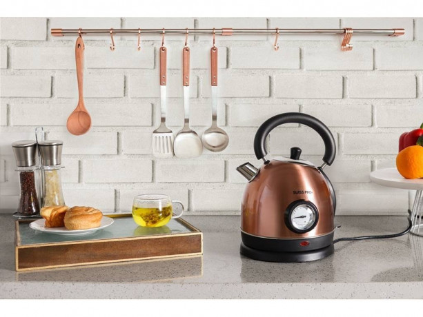 SWISS PRO+ SWISS PRO+ Wasserkocher Swiss Pro Retro Wasserkocher Kontrollanzeige 2200W 1,8L Edelstahl, 2200 W caramel Чайник SWISS PRO+ Swiss Pro Retro чайник с дисплеем, 2200 Вт, 1,8 л, нержавеющая сталь, 2200 Вт