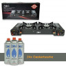 ZMC ZMC Gaskocher Doppel Kartuschenkocher Gaskocher 2 Flammig + 24x Gaskartuschen 227g, (mit automatische Piezo-Zundung Warmeleistung: 2,3KW), Outdoor Gas Campingkocher 2Fach Gasherd Ofen Butan Kochfeld Gas Kocher  Газовая плита ZMC с двойным картриджем, 