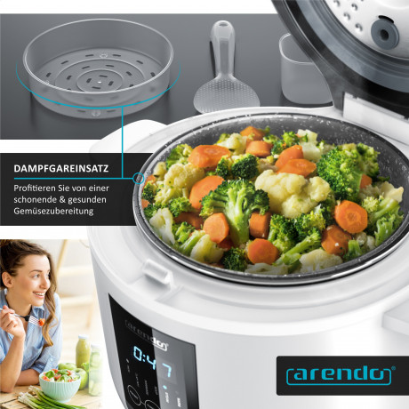Arendo Arendo Reiskocher, 350 W, Digitaler Dampfgarer, Kochprogramme, Timer, Warmhaltefunktion, Display Рисоварка Arendo, 350 Вт, цифровая пароварка, программы приготовления, таймер, функция поддержания тепла, дисплей