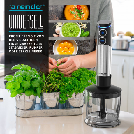 Arendo Arendo Stabmixer, 1500 W, Purierstab Edelstahl Set, stufenlose Geschwindigkeit + Turbotaste  Ручной блендер Arendo, 1500 Вт, набор очищающих стержней из нержавеющей стали, постоянная скорость + кнопка турбо.