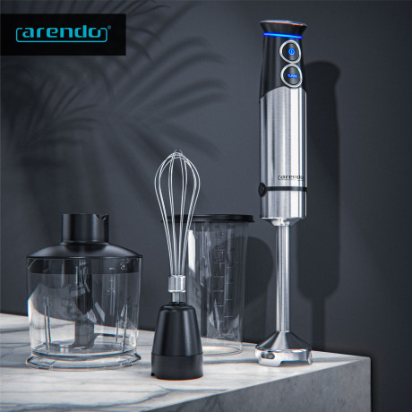 Arendo Arendo Stabmixer, 1500 W, Purierstab Edelstahl Set, stufenlose Geschwindigkeit + Turbotaste  Ручной блендер Arendo, 1500 Вт, набор очищающих стержней из нержавеющей стали, постоянная скорость + кнопка турбо.