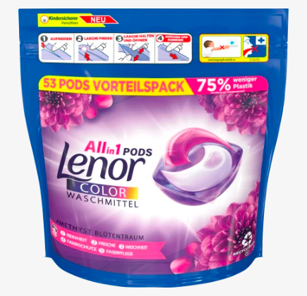 LENOR Colorwaschmittel Pods Amethyst, 3 х 53 Wl  ЛЕНОР Капсулы для стирки с ароматом Цветочная мечта, 3 уп х 53 шт (159шт)