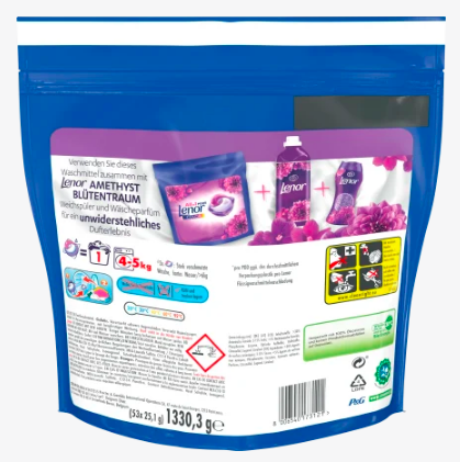 LENOR Colorwaschmittel Pods Amethyst, 3 х 53 Wl  ЛЕНОР Капсулы для стирки с ароматом Цветочная мечта, 3 уп х 53 шт (159шт)