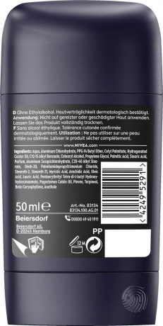 NIVEA MEN Black & White Invisible Original Anti-Transpirant Stick, 50 ml, Нивеа Мужской антиперспирант стик, невидимый, защита одежды от пятен, 72ч защита, 50 мл