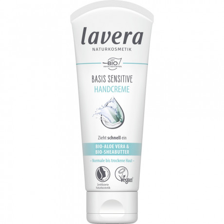 LAVERA Basis Sensitiv Handcreme, 75 ml, Лавера Крем для рук Базис Сенситив, био-алоэ вера и масло ши, питание и защита, 75 мл