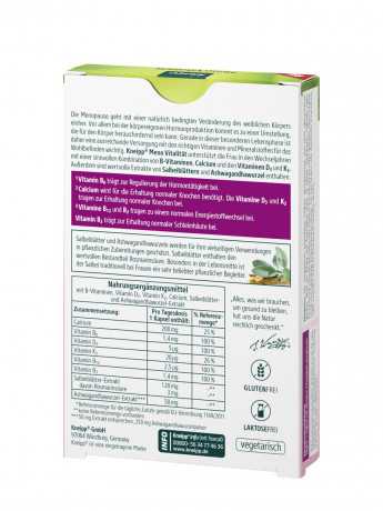 Kneipp Meno Vitalitaet Kapseln 30 St, 30 Stueck, 17 g, Kneipp капсулы Meno Vitalitaet с шалфеем, ашвагандой, кальцием и витаминами для периода менопаузы, 30 шт,, 17 г