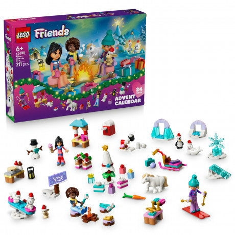 LEGO Friends Adventskalender 2026 42698, LEGO Friends адвент-календарь 2026 с Новой, Лианн, Алией и зимними животными, 211 деталей, от 6 лет