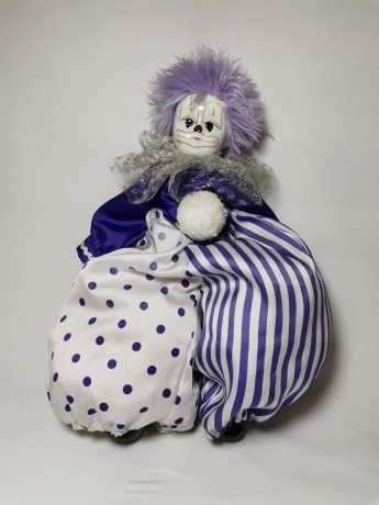 German Clown, Немецкая винтажная кукла Клоун с фиолетовыми волосам в штанах шароварах, фарфор, 35см, 1980-1985гг