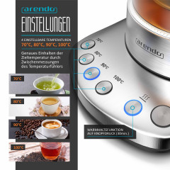 Arendo Arendo Wasserkocher, 1,7 l, 2400 W, Edelstahl mit Teeaufsatz, Teekocher, Temperatureinstellung 70 100° C  Чайник Arendo, 1,7 л, 2400 Вт, нержавеющая сталь с насадкой для чая, заварник, регулировка температуры 70 100°С