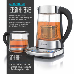 Arendo Arendo Wasserkocher, 1,7 l, 2400 W, Edelstahl mit Teeaufsatz, Teekocher, Temperatureinstellung 70 100° C  Чайник Arendo, 1,7 л, 2400 Вт, нержавеющая сталь с насадкой для чая, заварник, регулировка температуры 70 100°С