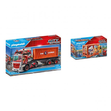 PLAYMOBIL 2er Set: 70771 LKW mit Anhanger + 70774 Containerfertigung Набор из 2 предметов: 70771 Грузовик с прицепом + 70774 Производство контейнеров