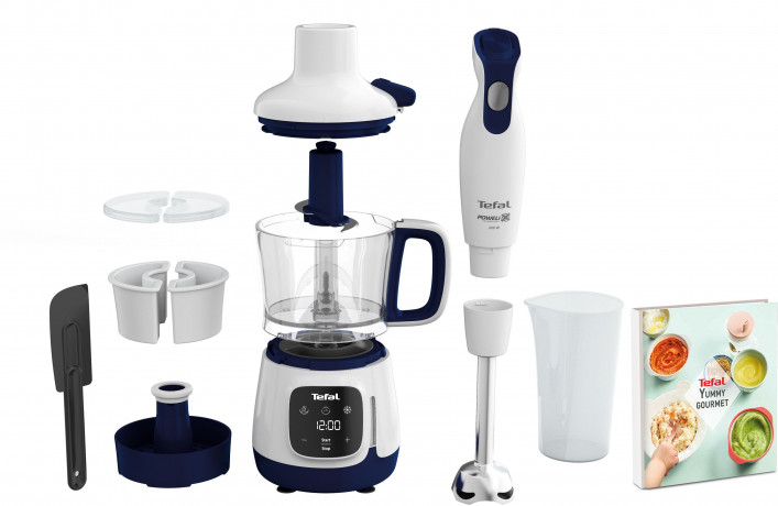 Tefal Tefal Stabmixer HB55W4 Yummy Gourmet Babynahrungszubereiter, 600 W, inkl. Stabmixer, Spatel, Messbecher, Keramikvorratsbehalter,Rezeptbuch  Ручной блендер Tefal HB55W4 Прибор для приготовления детского питания Yummy Gourmet, 600 Вт, включая ручной б