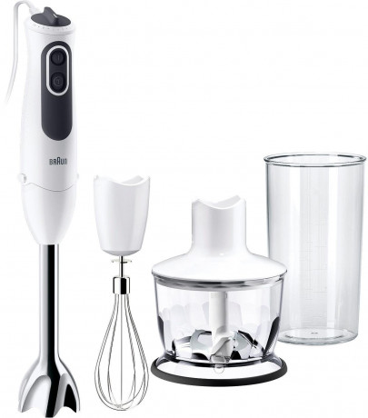 Braun Braun Stabmixer MQ 3135 WH Sauce MultiQuick 3, 750 W, mit Schneebesen, 500 ml Zerkleinerer und 600 ml Mixbecher  Ручной блендер Braun MQ 3135 WH Sauce MultiQuick 3, 750 Вт, с венчиком, измельчителем на 500 мл и чашей для смешивания на 600 мл.