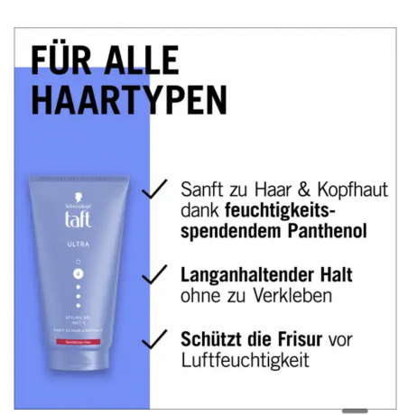 Schwarzkopf Taft Styling Gel Ultra Haltegrad 4 starker Halt, Тафт Гель для волос на 72 часа, 150 мл