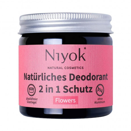 Niyok 2in1 Deodorant Flowers 40ml x 3st, Натуральный дезодорант для женщин и мужчин (Германия), крем-дезодорант, защита от запаха и пота без алюминия и спирта, цветочный аромат 40мл x 3 шт