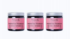 Niyok 2in1 Deodorant Flowers 40ml x 3st, Натуральный дезодорант для женщин и мужчин (Германия), крем-дезодорант, защита от запаха и пота без алюминия и спирта, цветочный аромат 40мл x 3 шт