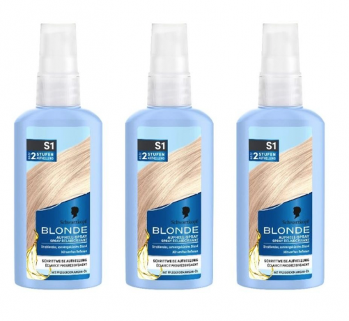 Schwarzkopf Blonde Aufhell-Spray S1, 125ml х 3st, Осветляющий спрей для волос с аргановым маслом для натурального блонда 125 мл x 3 штуки
