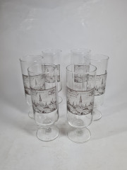 Бокалы пивные винтажные Dortmunder Union Siegel Pils на ножке, стекло, 6 шт., 18 см, Германия, 1960-70гг.