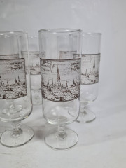 Бокалы пивные винтажные Dortmunder Union Siegel Pils на ножке, стекло, 6 шт., 18 см, Германия, 1960-70гг.