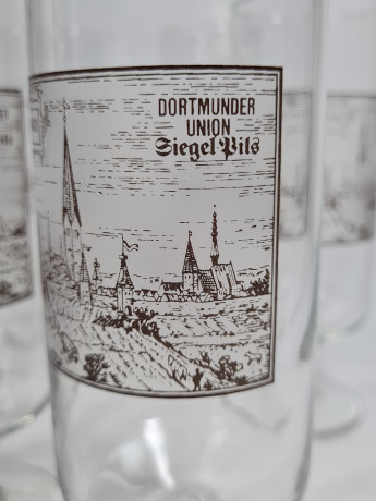 Бокалы пивные винтажные Dortmunder Union Siegel Pils на ножке, стекло, 6 шт., 18 см, Германия, 1960-70гг.