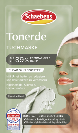 Schaebens Tonerde Tuchmaske 1 St., Тканевая маска с глиной и ниацинамидом для проблемной кожи, 1 шт.