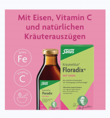 Salus Krauterblut Floradix mit Eisen Flussigkeit zum Einnehmen 250 ml, Salus Floradix Тоник с железом для взрослых, с витамином C и 12 травами, без глютена и лактозы,  (Германия), 250 мл