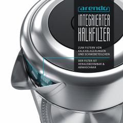 Arendo Arendo Wasserkocher, 1,7 l, 2200 W, Edelstahl mit Glaskorper, Temperaturwahl 40°C 100°C, Aufkochfunktion  Чайник Arendo, 1,7 л, 2200 Вт, нержавеющая сталь, стеклянный корпус, выбор температуры 40°С 100°С, функция кипячения.