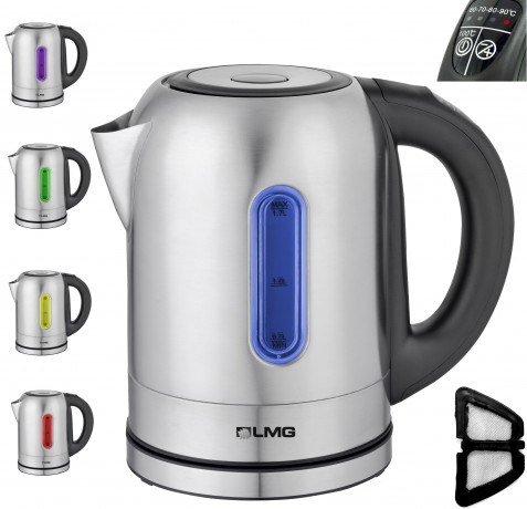 LMG Germany LMG Germany Wasserkocher 1,7 l Glas Edelstahl Wasserkocher 2200W, LED Temperatureinstellung, 2200 W, Edelstahlgehause, Temperatureinstellung, Schnellkochfunktion Чайник LMG Germany 1,7 л, стеклянный чайник из нержавеющей стали, 2200 Вт, свет